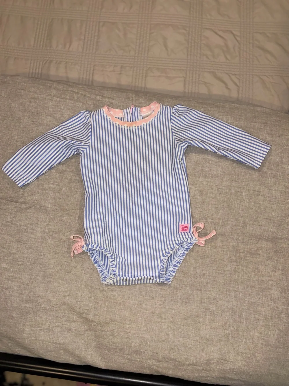 Ruffle Butts Blue & Pink Striped Long-Sleeve Rashguard